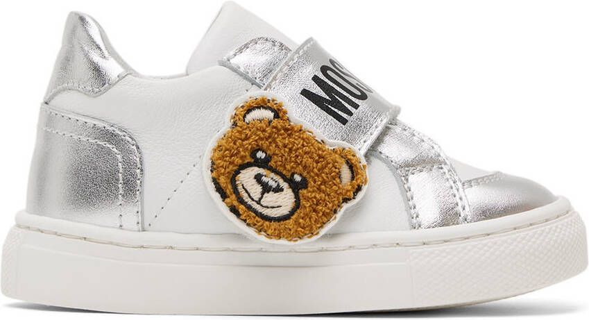 Moschino Baby White  Silver Teddy Velcro Sneakers - Picture 4