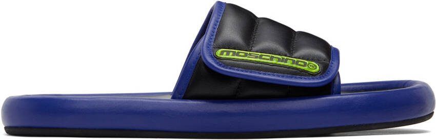 Moschino Black  Blue Logo Slides - Picture 5