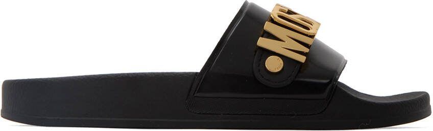 Moschino Black  Gold Lettering Pool Slides