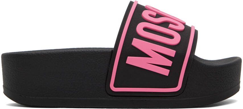 Moschino Black  Pink Platform Pool Slides - Picture 4
