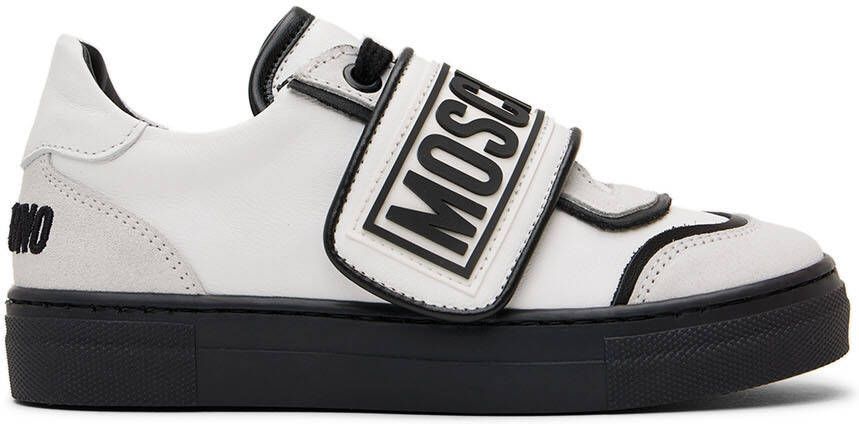 Moschino Kids White  Black Leather Sneakers - Picture 4