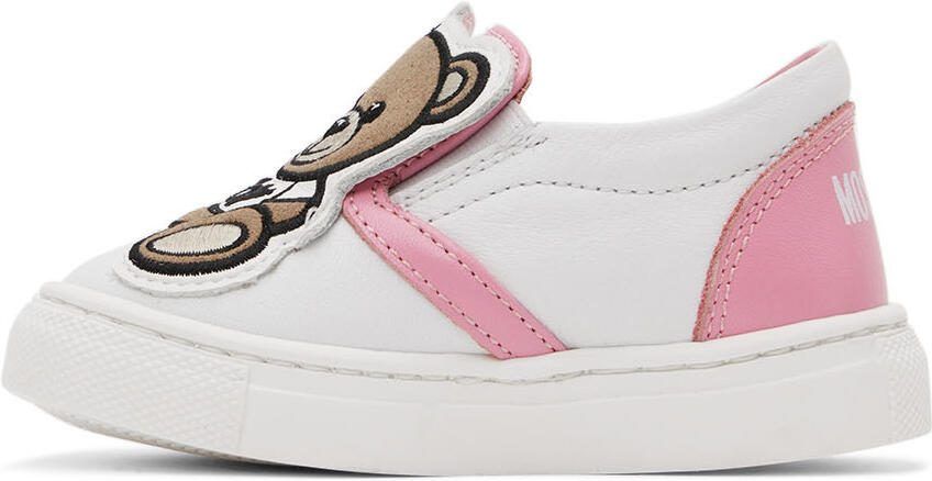 Moschino Baby White  Pink Teddy Slip-On Sneakers - Picture 3