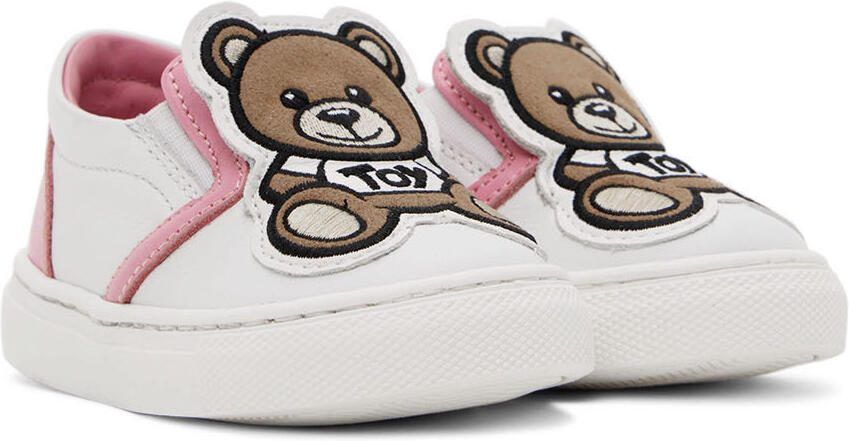 Moschino Baby White  Pink Teddy Slip-On Sneakers - Picture 2