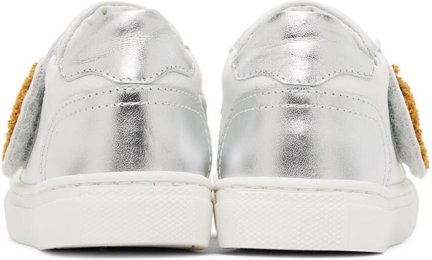 Moschino Baby White  Silver Teddy Velcro Sneakers