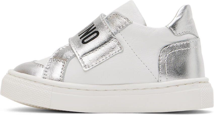 Moschino Baby White  Silver Teddy Velcro Sneakers - Picture 3