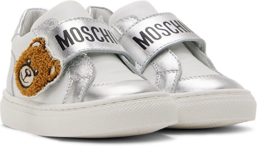 Moschino Baby White  Silver Teddy Velcro Sneakers - Picture 2