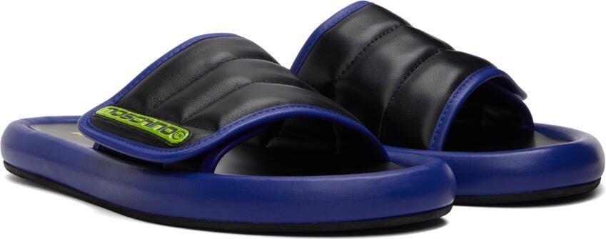 Moschino Black  Blue Logo Slides