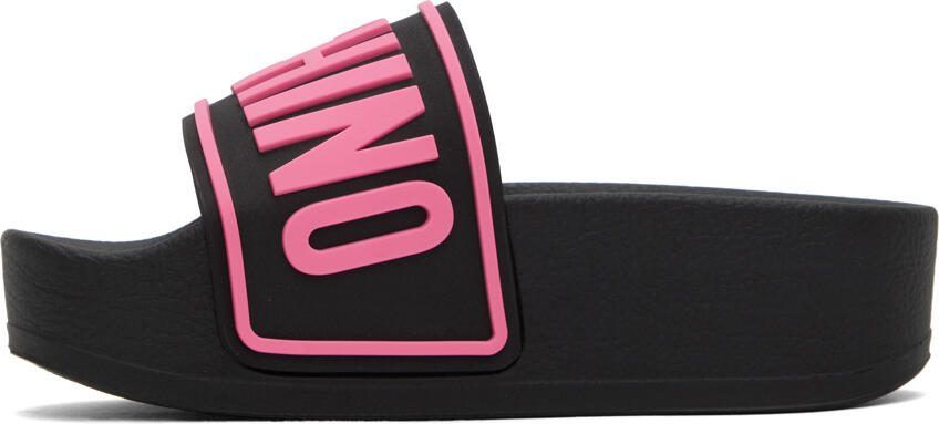 Moschino Black  Pink Platform Pool Slides - Picture 3