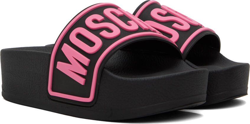 Moschino Black  Pink Platform Pool Slides - Picture 2