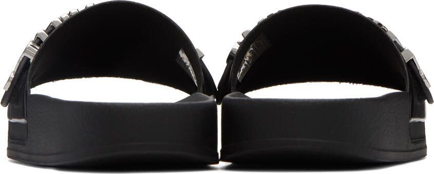 Moschino Black  Silver Lettering Pool Slides