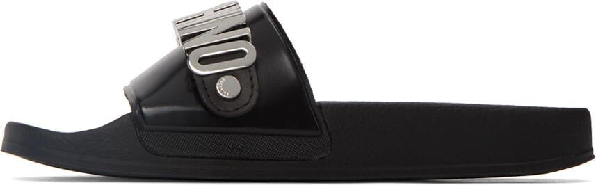 Moschino Black  Silver Lettering Pool Slides - Picture 4