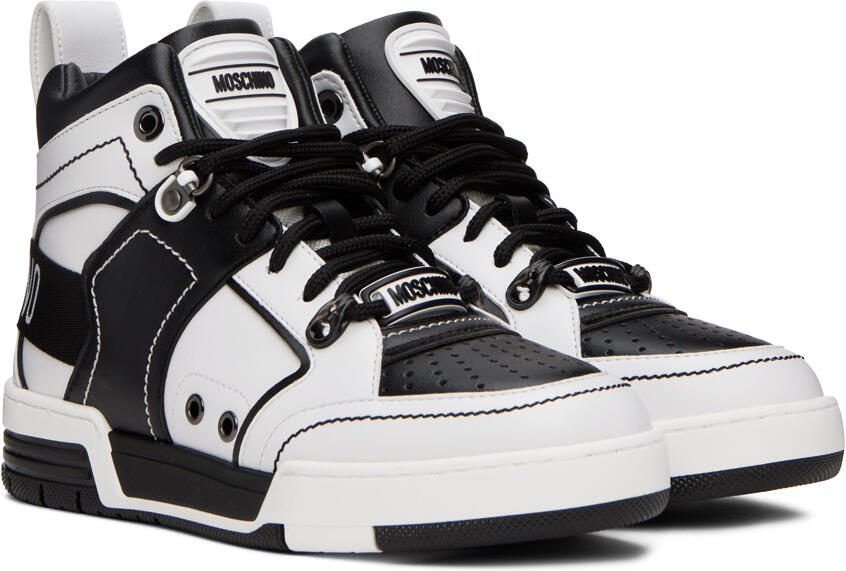 Moschino Black  White Streetball Asymmetrical Sneakers - Picture 2
