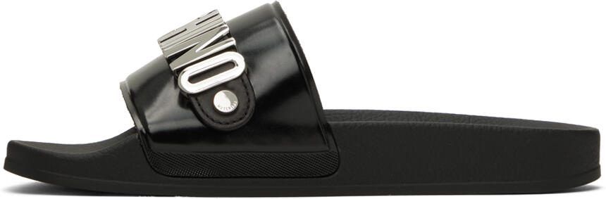 Moschino Black Logo Pool Slides - Picture 4