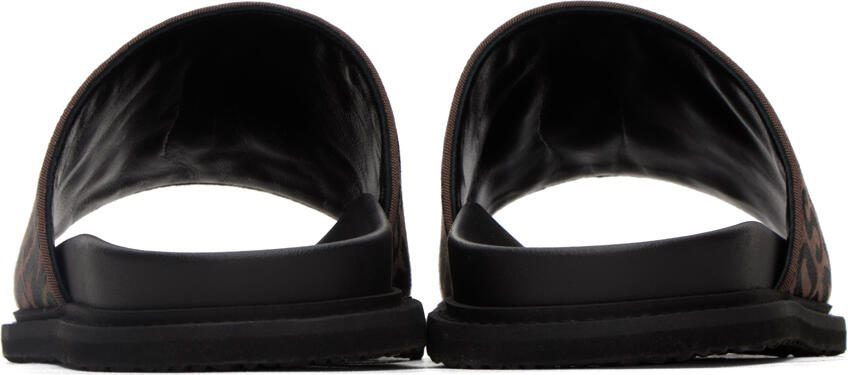 Moschino Brown  Black Jacquard Logo Sandals