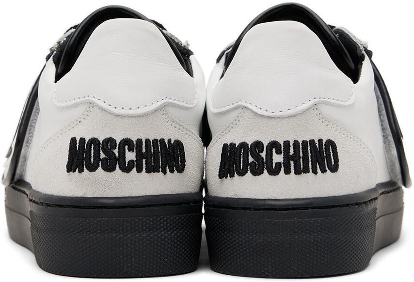 Moschino Kids White  Black Leather Sneakers