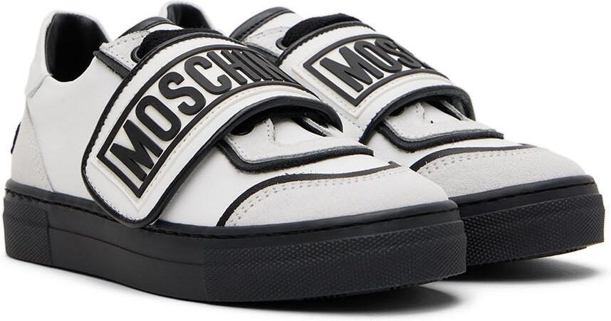 Moschino Kids White  Black Leather Sneakers - Picture 2