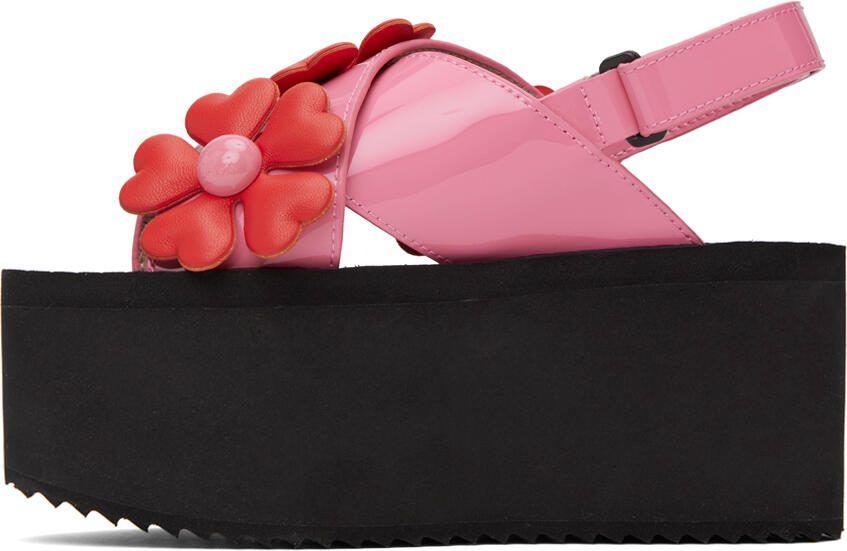 Moschino Pink  Red Heart Flower Wedge Sandals - Picture 3