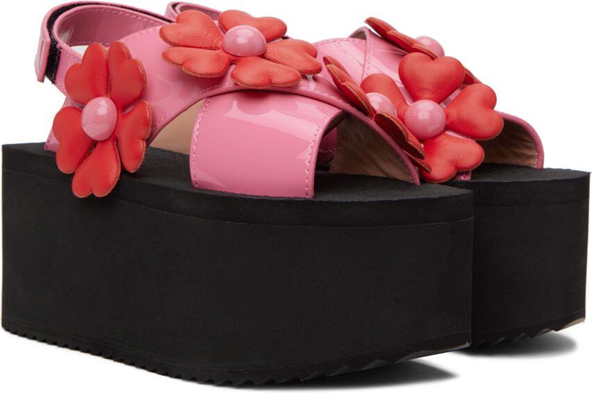 Moschino Pink  Red Heart Flower Wedge Sandals - Picture 2