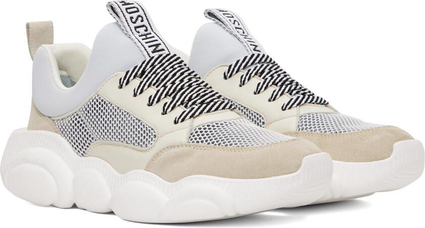 Moschino White  Beige Teddy Sneakers - Picture 2
