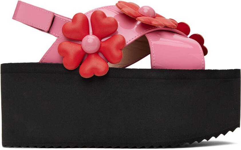 Moschino Pink  Red Heart Flower Wedge Sandals - Picture 4