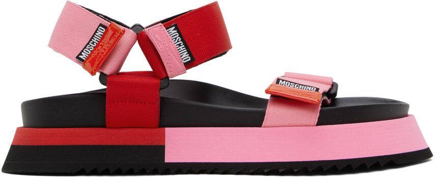Moschino Pink  Red Logo Tape Sandals - Picture 4