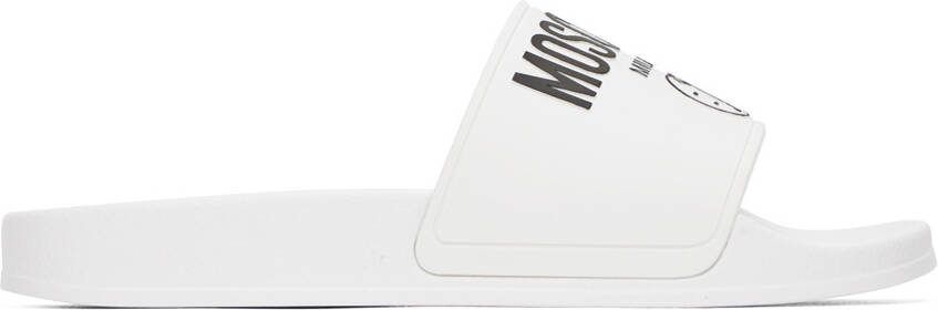 Moschino White Double Smiley Slides - Picture 5