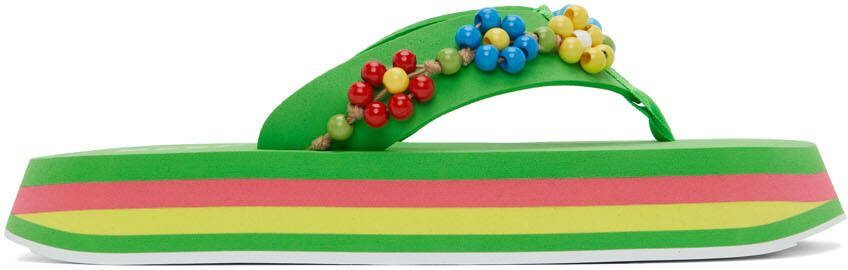 MSGM Green Beaded Flat Sandals