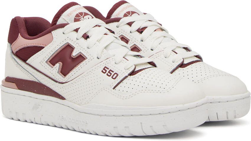 New Balance White  Burgundy 550 Sneakers - Picture 2