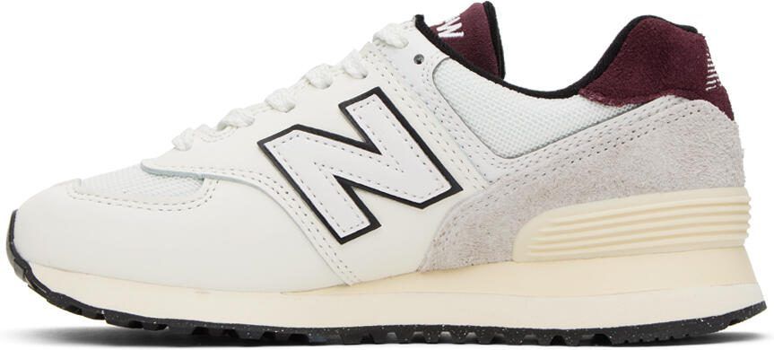 New Balance White  Burgundy 574 Sneakers - Picture 3