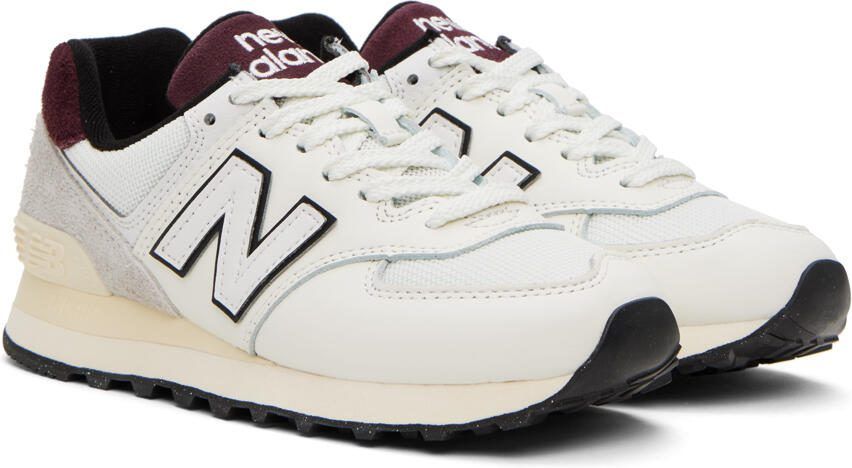 New Balance White  Burgundy 574 Sneakers - Picture 2