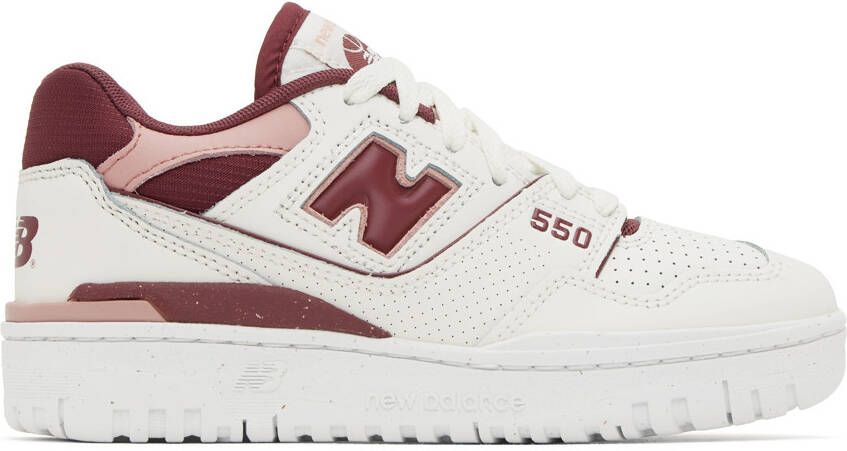 New Balance White  Burgundy 550 Sneakers - Picture 5