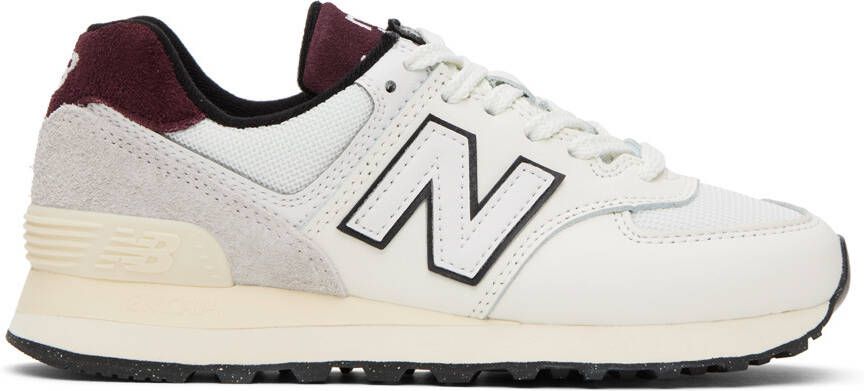New Balance White  Burgundy 574 Sneakers - Picture 5