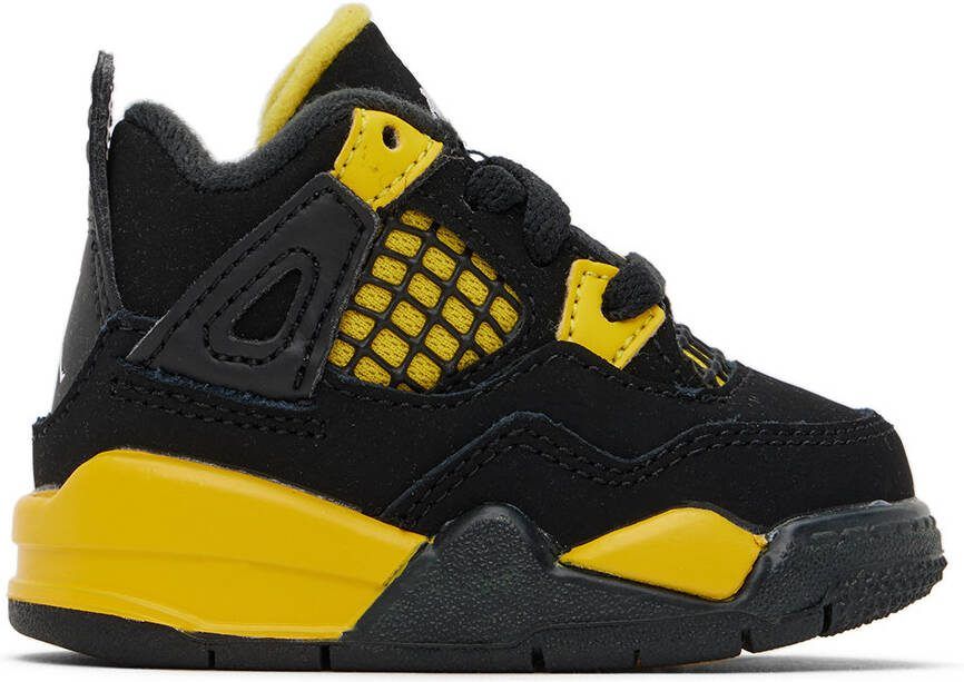 Nike Jordan Baby Black  Yellow Jordan 4 Retro Thunder Sneakers - Picture 4