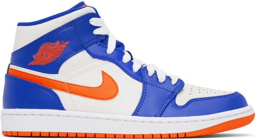 Nike Jordan Blue  White Air Jordan 1 Mid Sneakers - Picture 5
