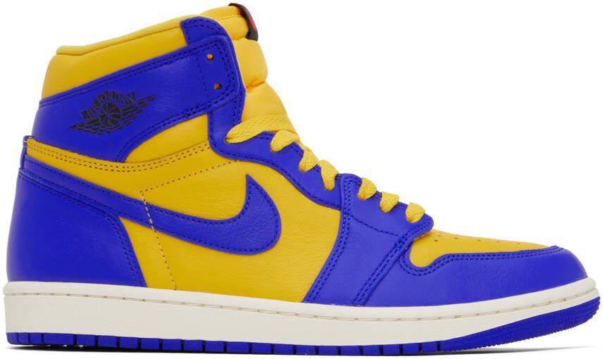 Nike Jordan Blue  Yellow Air Jordan 1 Retro Hi OG Sneakers - Picture 5
