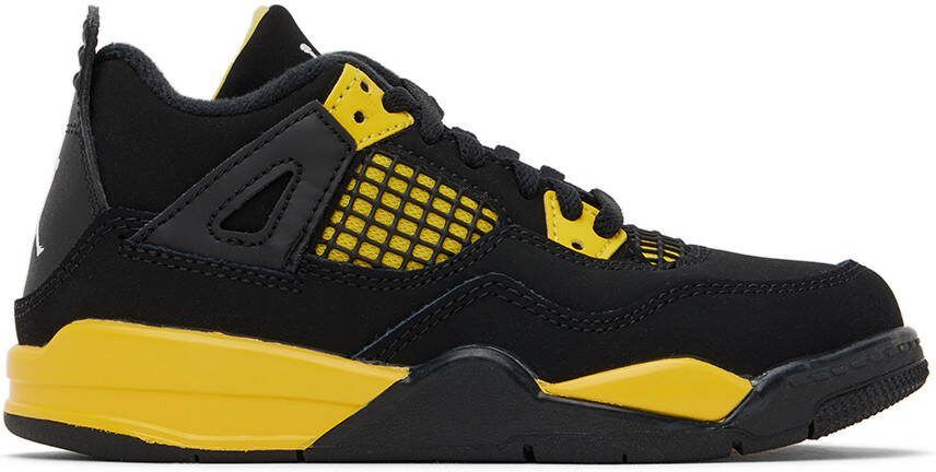 Nike Jordan Kids Black  Yellow Jordan 4 Retro Thunder Little Kids Sneakers - Picture 3