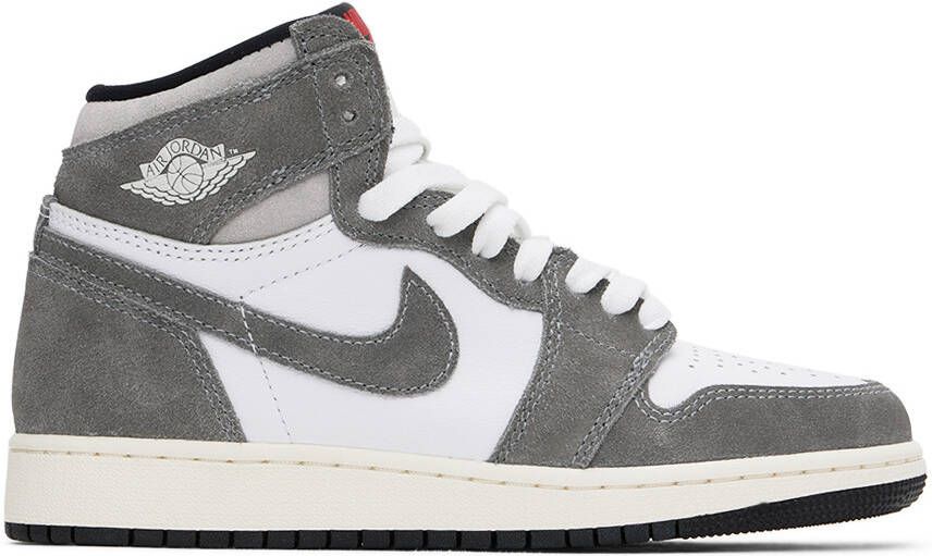 Nike Jordan Kids White  Gray Air Jordan 1 High OG Big Kids Sneakers