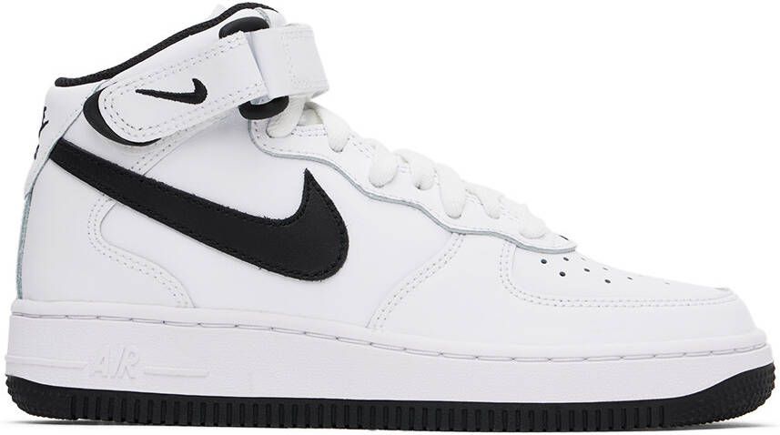 Nike Kids White  Black Air Force 1 Mid LE Big Kids Sneakers - Picture 2