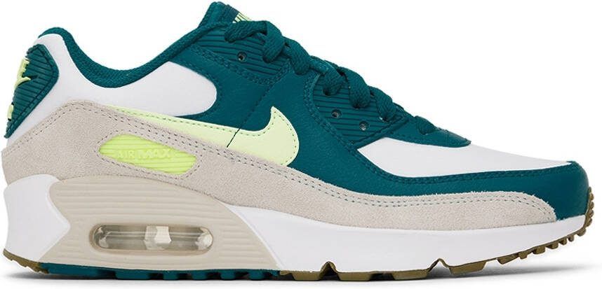 Nike Kids White  Green Air Max 90 Big Kids Sneakers - Picture 2