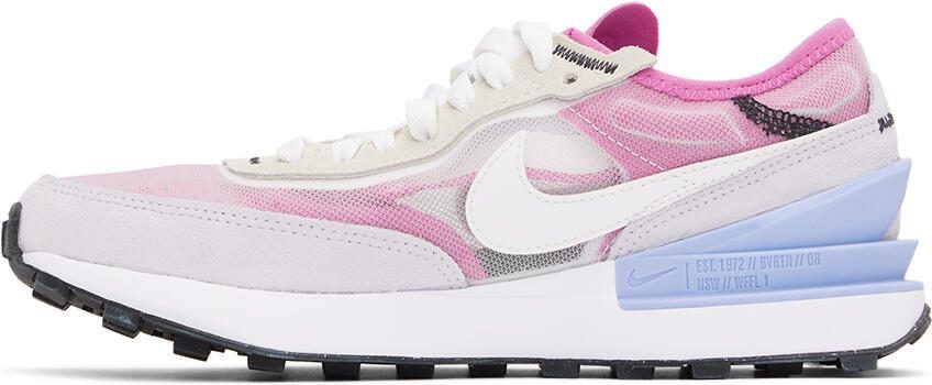 Nike Kids Pink  Gray Waffle One Big Kids Sneakers - Picture 3
