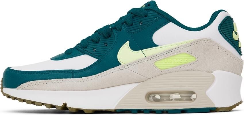 Nike Kids White  Green Air Max 90 Big Kids Sneakers - Picture 3