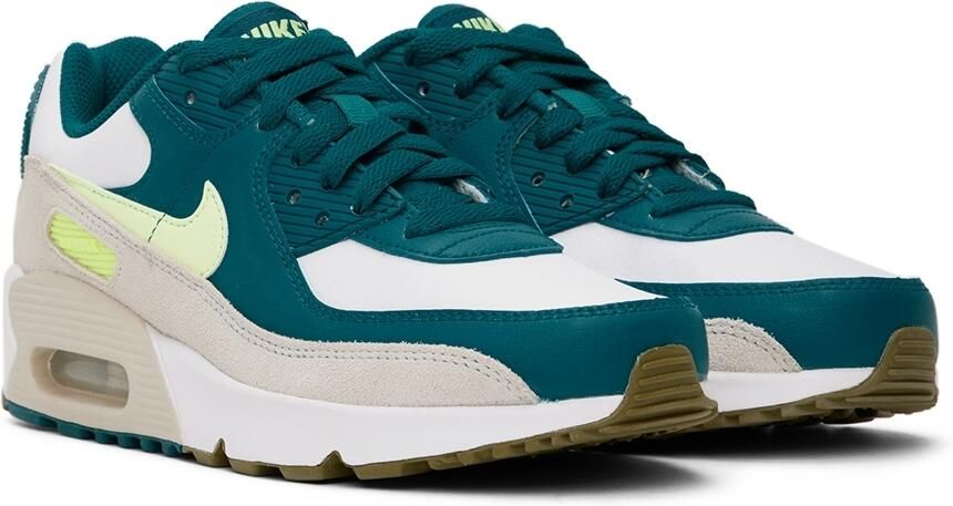Nike Kids White  Green Air Max 90 Big Kids Sneakers