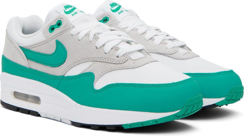 Nike White  Green Air Max 1 Sneakers - Picture 2