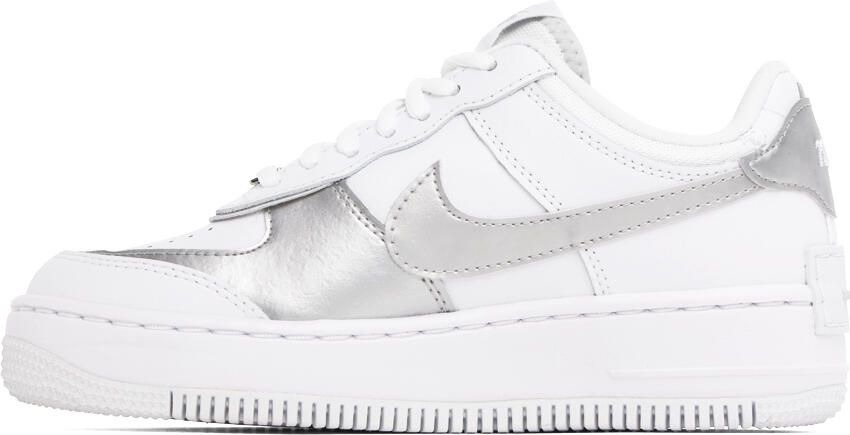 Nike White  Silver Air Force 1 Shadow Sneakers - Picture 3