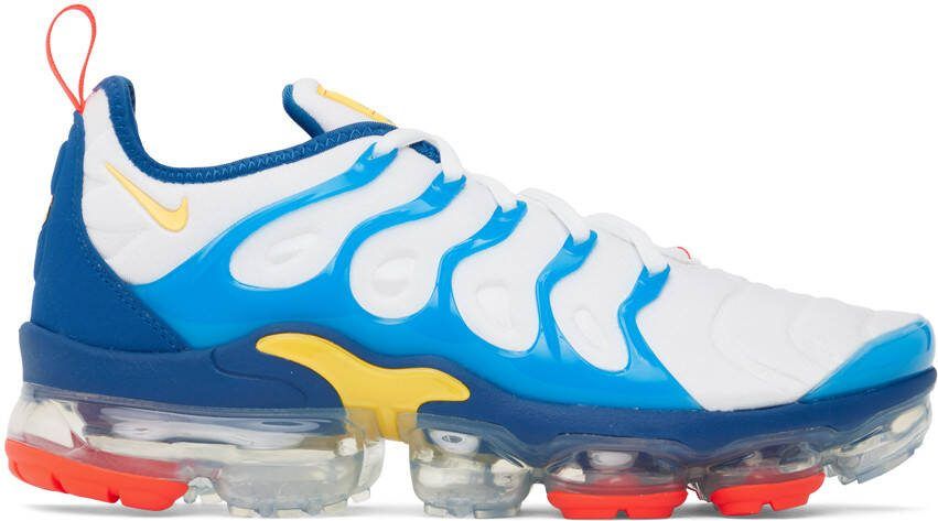 Nike White  Blue Air VaporMax Plus Sneakers - Picture 5