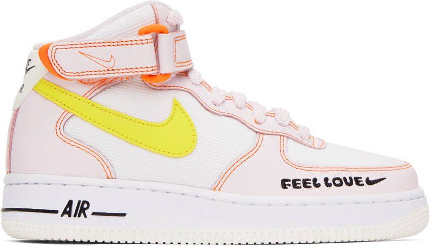 Nike White  Pink Air Force 1 '07 Mid Sneakers - Picture 5