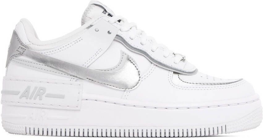 Nike White  Silver Air Force 1 Shadow Sneakers - Picture 5