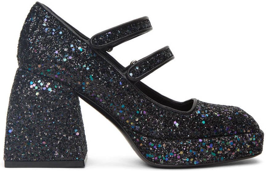 Nodaleto Black Glitter Bulla Babies 65 Platform Heels - Picture 5