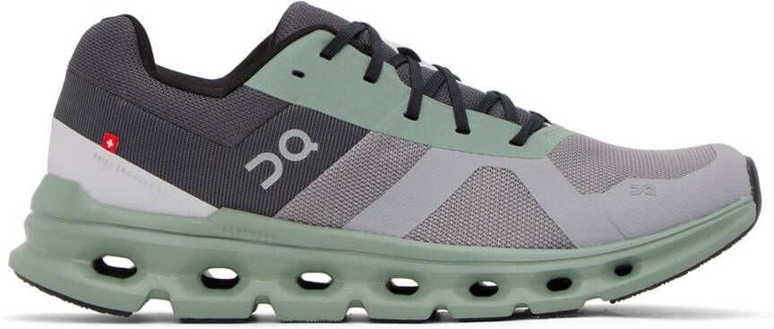 On Gray  Green Cloudrunner Sneakers - Picture 5