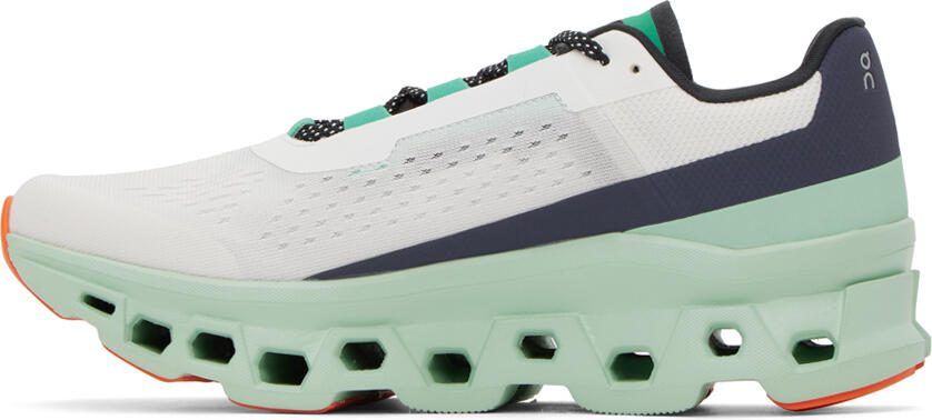 On White  Green Cloudm ster Sneakers - Picture 3
